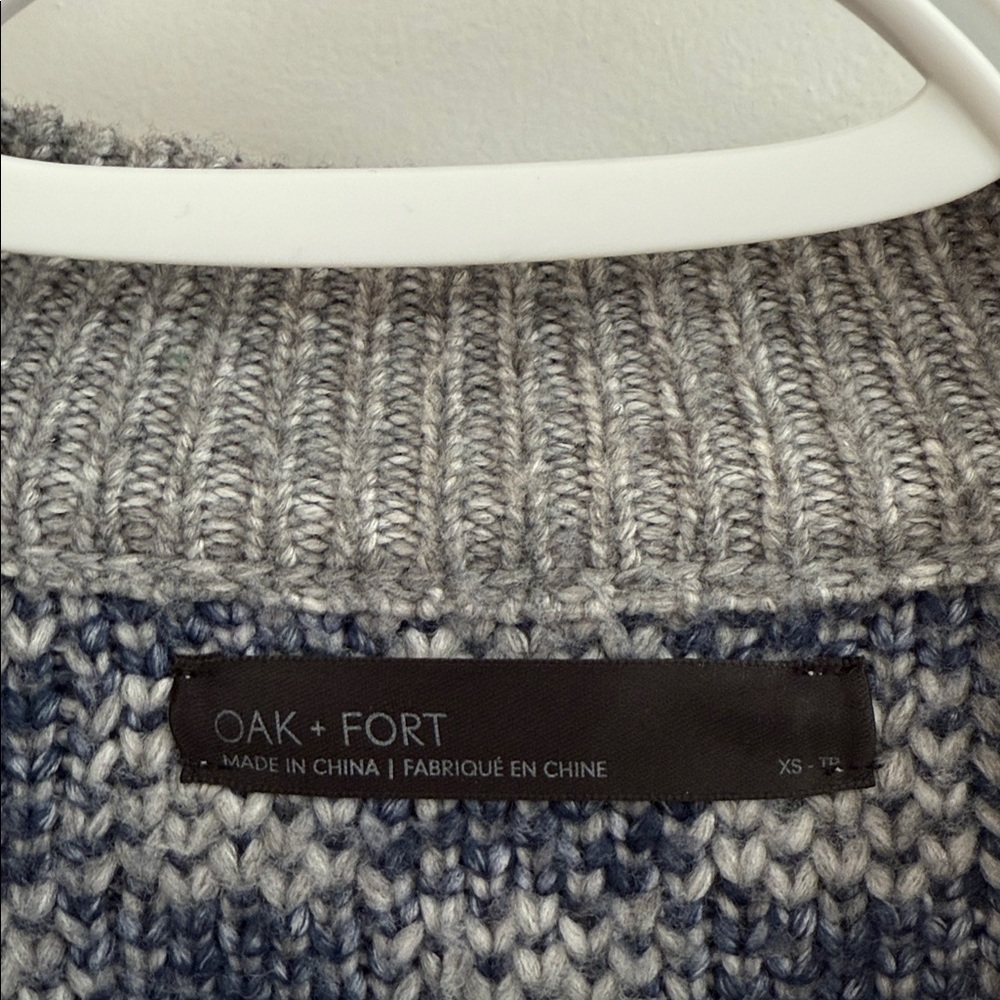 OAK + FORT Checkered Gray and Navy Cardigan - Picture 2 of 3